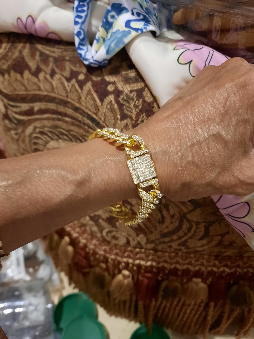 NWT Elegant Gold Crystal Cuban Link Tennis Bracelet Secure Locking Clasp 7.5"